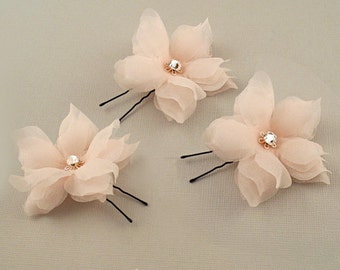 Blush Pink Wedding Hair Flower Hairpin, Peach Bridal Hair Flower, Pink Bridal Hair Flower, Ivory Bridal Hair Pin, Flower Wedding Hair Pin