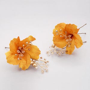 Fall Wedding Headpiece, Gold Bridal Hair Flower, Golden Bridal Headpiece, Wedding Hair Flower, Swarovski Pearl, Pure Silk Bridal Hairpin