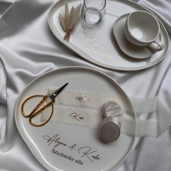 Engagement tray Porcelain Damat kahve tepsisi Nisan tepsisi Hediyelik Söz tepsisi tray trend