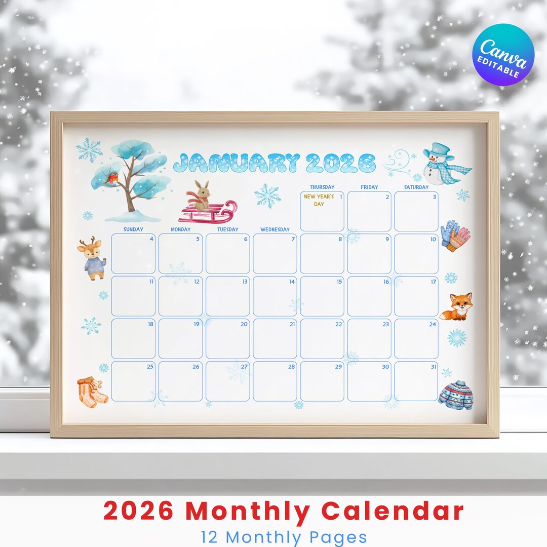 2026 Monthly Calendar Printable, Editable Preschool & Elementary ...
