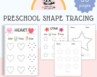 Werkbladen voor het overtrekken van vormen voor kinderen, leeractiviteiten voorschoolse activiteiten, oefenen met basisvormen, thuisschool printables kleuterschool