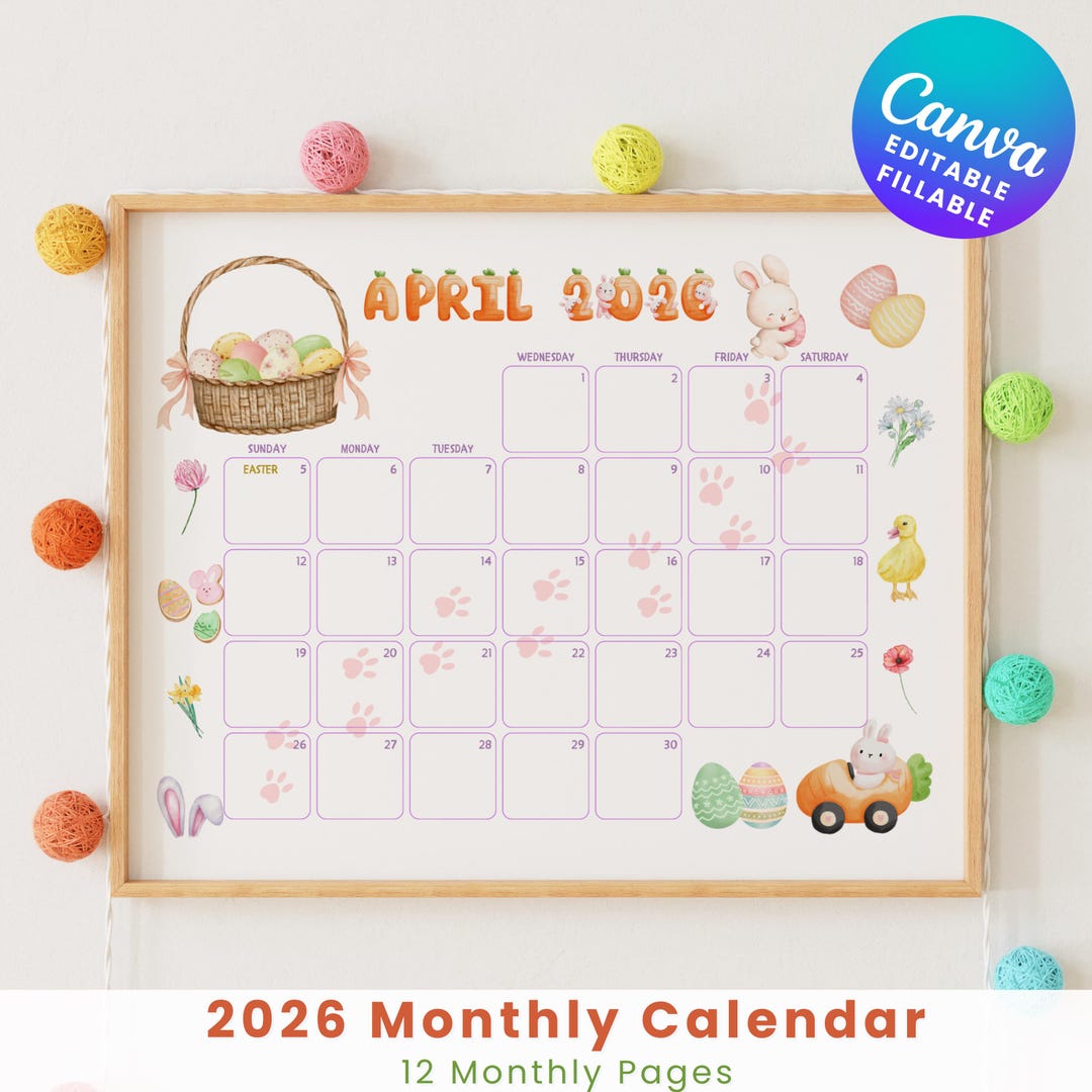 2026 Monthly Calendar Printable, Editable Preschool & Elementary ...