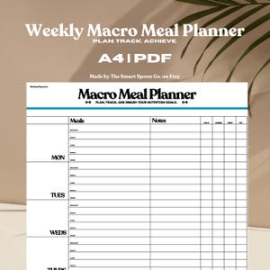 Weekly Macro Meal Planner | Printable Digital PDF for Gym, Fitness, Weight Loss, Bodybuilding, Meal Prep & Grocery List
