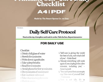 Self-Care Daily Checklist Printable | Mental Health Routine Planner | Wellness To-Do List | Mindfulness & Self Love Tracker PDF