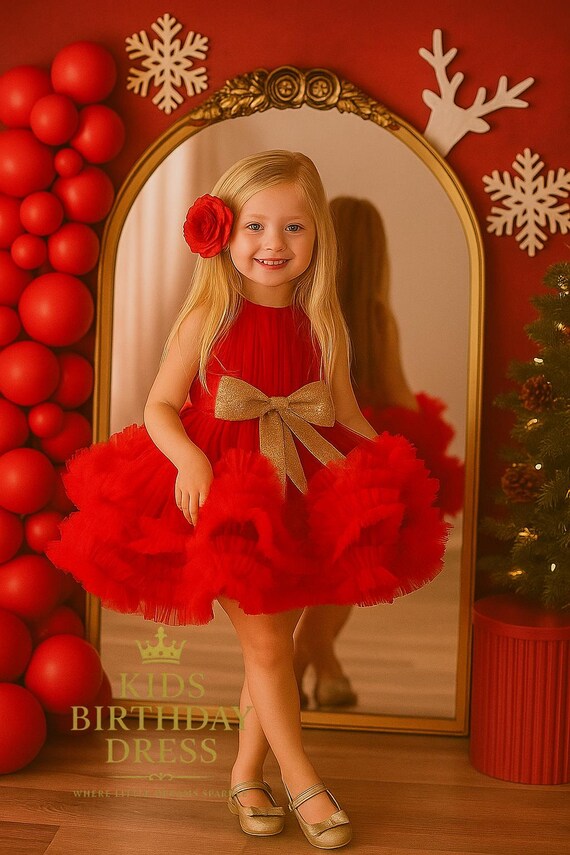 Elegant Toddler Girl Party Dress with Big Bow & Ruffled Tulle Skirt