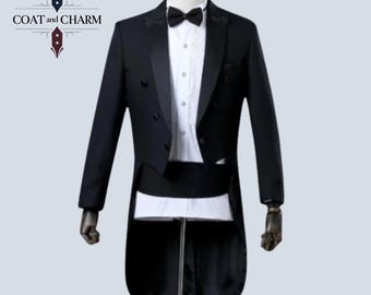 Handmade Wool Regency Tailcoat Suit: 1800s British Formalwear