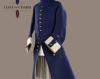 植民地時代の海賊コート - 男性用 18 世紀ネイビーブルーのフロック