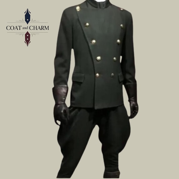 Vintage 1930s Chauffeur Uniform | Green Wool Coat | Historical Reproduction Chauffeur Jacket | Handmade Period Costume