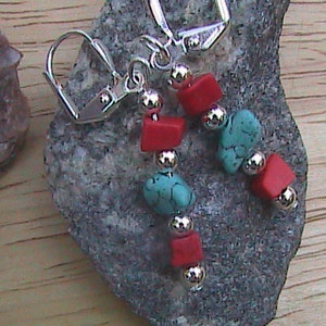 Red Coral and Turquoise Earrings