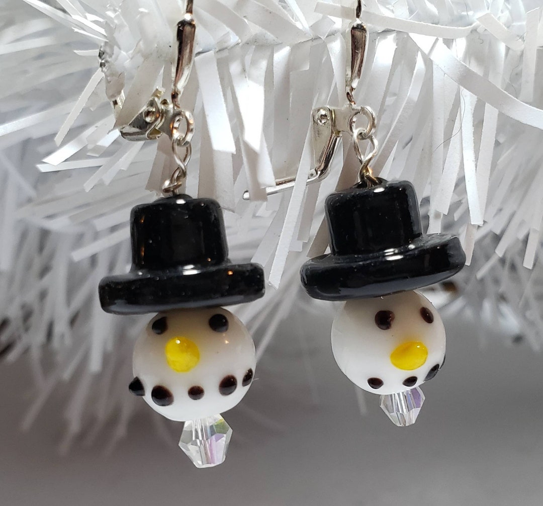 Boucles D'oreilles Pendantes Bonhomme De Neige - Argenté - Blanc Et Rouge - Résine - Fêtes