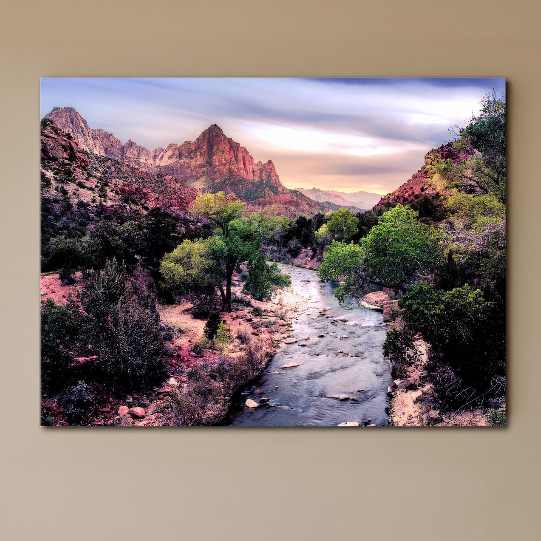 The Watchman at Sunset, Zion National Park | Virgin River Canvas Print ...