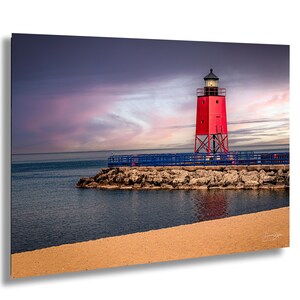 Charlevoix Lighthouse Sunset Poster: Lake Michigan Lake Fotografie am Wasser