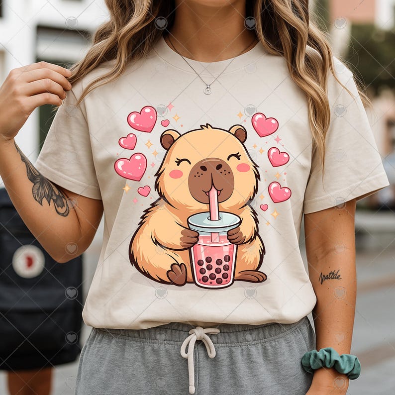Capybara Boba PNG, Cute Capybara Shirt Design, Bubble Tea Lover Gift, Kawaii Animal Lover png, Capybara Mom Gift, Girls Cute Animal png image 4