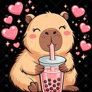 Capybara Boba PNG, Cute Capybara Shirt Design, Bubble Tea Lover Gift, Kawaii Animal Lover png, Capybara Mom Gift, Girls Cute Animal png image 2
