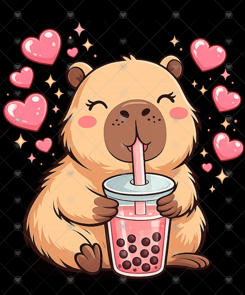 Capybara Boba PNG, Cute Capybara Shirt Design, Bubble Tea Lover Gift, Kawaii Animal Lover png, Capybara Mom Gift, Girls Cute Animal png image 2