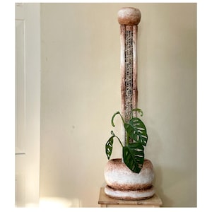 Maceta escultural de musgo | Maceta de hormigón hecha a mano con soporte para trepar integrado | Decoración moderna para monstera y filodendro