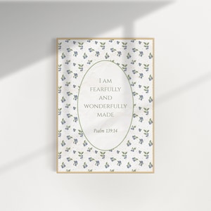 Christian Wall Art – Psalm 139:14 “Fearfully and Wonderfully Made” Nursery Christian Art for Girls