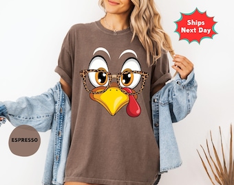 Comfort Colors Thanksgiving Turkey Leopard Glasses Shirt: Grandma Gift