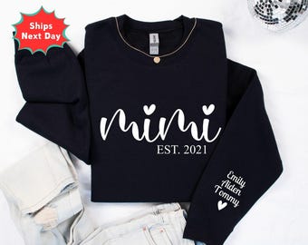 Personalized Mimi Sweatshirt, Custom Kids Name Sleeve, Est 2021 Hoodie