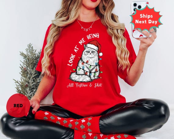 Comfort Colors Funny Christmas Cat Shirt: Sarcastic Holiday Humor