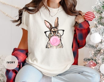 Comfort Colors Easter Bunny Shirt, Bubble Gum, Glasses