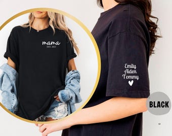 Comfort Color Custom Mama Shirt with Kid Names, Minimalist Crewneck, Personalized Est. 2021