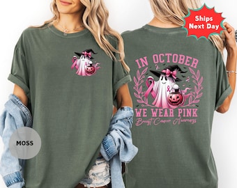 Comfort Colors Pink Ghost T-Shirt: Breast Cancer Awareness Halloween Tee