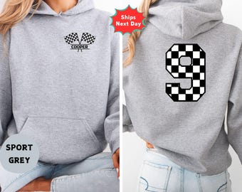 Custom Racing Sweatshirt, Retro Checkered Number Hoodie, Unisex Cotton-Poly Blend