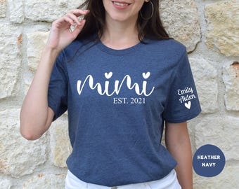 Personalized Mimi Shirt with Kids Names, Custom Sleeve Est. 2021 T-Shirt