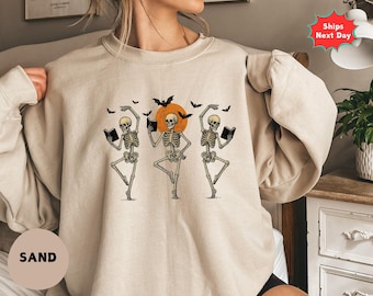 Skeleton Reading Sweatshirt, Halloween Book Lover Shirt, Skeleton Book Hoodie