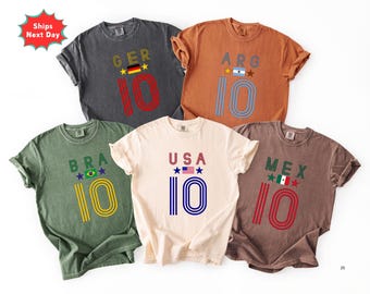 Comfort Colors® Unisex Retro Soccer Tees, Custom Soccer Shirt, Brazil Shirt, Argentina Tee, USA Jersey Shirt, Mexico Shirt, Country Shirt