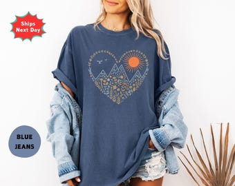 Comfort Colors Mountains Floral T-Shirt, Nature Lover Vacation Tee