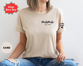 Personalized Mama Shirt with Kid Names, Minimalist Crewneck (Est. 2021)