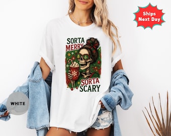 Comfort Colors Sorta Merry Sorta Scary Christmas Skeleton Shirt