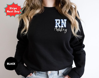 Custom Registered Nurse Sweatshirt With Name, Nurse Life Outfit, Nurse Appreciation Clothing, Personalized RN Pocket Hoodie