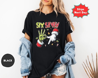 Funny Christmas Meme T-Shirt: Santa Hand Six Seven, Trending Tee