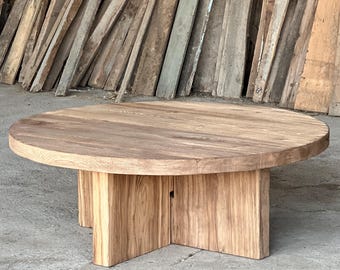 Rustic Round Coffee Table Reclaimed Wood Round Wood Coffee Table for Living Room, Live Edge Coffee Table Low Round Wabi Sabi Furniture