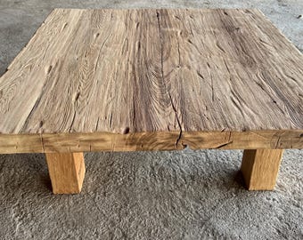 Reclaimed Wood Square Coffee Table For Living Room Coffee Table Rustic Handmade Table Large Coffee Table Live Edge Furniture Farmhouse Table