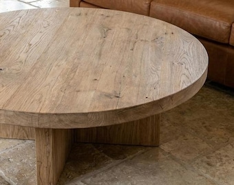 Rustic Round Coffee Table Reclaimed Wood Round Wood Coffee Table for Living Room, Live Edge Coffee Table Low Round Wabi Sabi Furniture