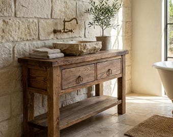 Reclaimed Wood Bathroom Vanity with Drawers Rustic Handmade Farmhouse Style Barnwood Double Sink Vanity with Drawers for Rustic Bathrooms