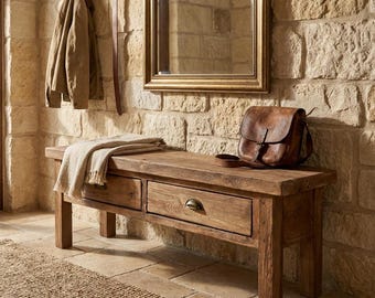 Rustic Reclaimed Wood Entryway Bench With Drawers Rustic Wood Long Hallway Shoe Rack Farmhouse Bench Hallway Seating Farmhouse Furniture