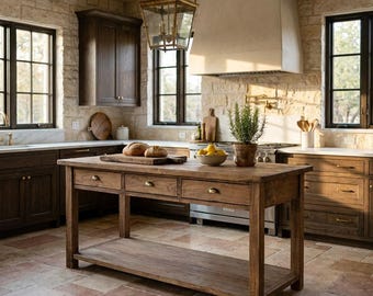Rustic Kitchen Island with 3 Drawers Reclaimed Wood Kitchen Island with Storage Counter Height Kitchen Table Farmhouse Kitchen Table