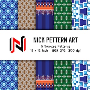 Thai style Pattern Digital Paper, Seamless Geometric Background, Optical Illusion Printable
