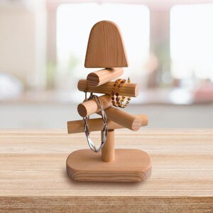 Wood Jewelry Stand, Small Wooden Tree Organizer for Bracelets and Rings, Minimalist Jewelry Display for Girl and Women, Handmade Gift Idea