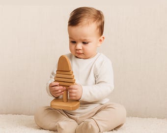 Montessori Wooden Christmas Tree Toy: Pine Eco-Friendly Sensory Play, Rotating Branches