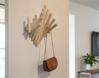 Wooden Wall Hook, Expandable Coat Rack, Accordion Entryway Organizer, Scandinavian Nursery Decor, Wood Hanger