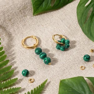 Echoes of the Urals Hoops – Gold-plated Natural Malachite Hoop Earrings | Handmade Nature-inspired Jewellery Gift