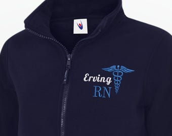 Personalised Nurse Fleece Jacket, Custom Embroidered RN Zip Up, Medical Assistant Jacket, Monogrammed Workwear Coat, Nursing Graduation Gift