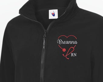 Personalised RN Womens Jacket, Nurse Graduation Gift, Embroidered Nurse Ladies Fleece, Custom Nurse Gift, RN Workwear Nursing School Fleece