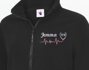 Personalised Nurse Fleece Jacket, Embroidered Full Zip Nursing Jacket, Custom RN LPN CNA Workwear Fleece Jacket, Medical Graduation Gift